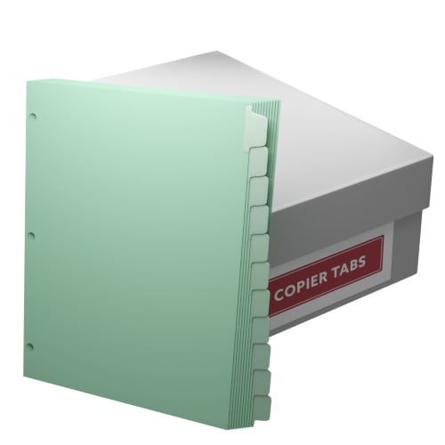 MyBinding 90lb Green 1/11th Straight Collated Mylar Coated Copier Tabs (3-Hole Punched) - 1 Carton