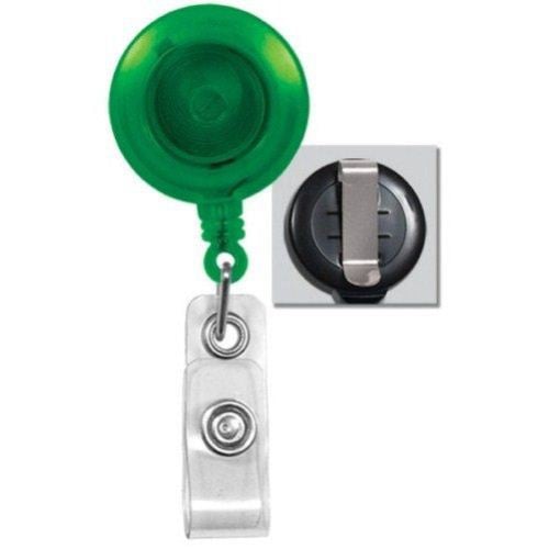 Green Translucent Round Badge Reel with Belt Clip - 25pk