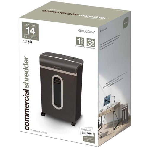 GoECOlife GXC140P Platinum Series 14-Sheet Level P-4 Cross-Cut Paper Shredder