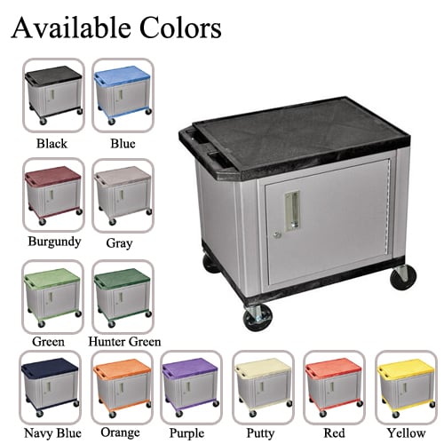 H. Wilson 24.5" High Tuffy Utility A/V Cart with Cabinet (2-Shelf Nickel Legs)