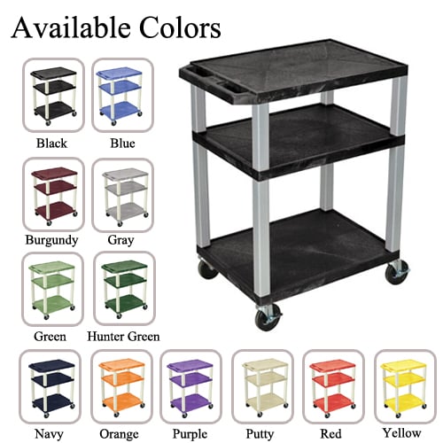 H. Wilson 34" High Tuffy Utility A/V Cart (3-Shelf Nickel Legs)