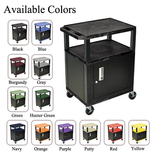 H. Wilson 34" High Tuffy Utility A/V Cart with Cabinet (3-Shelf Black Legs)
