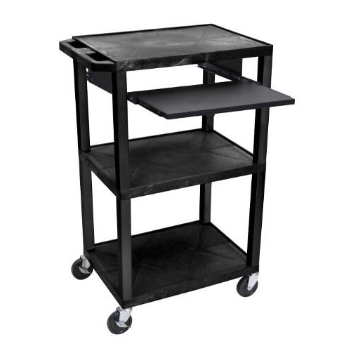 H. Wilson 42" High Tuffy Utility A/V Cart with Pullout Shelf (3-Shelf Black Legs)