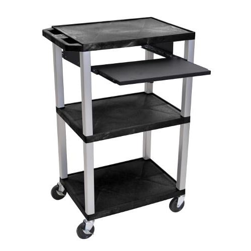 H. Wilson 42" High Tuffy Utility A/V Cart with Pullout Shelf (3-Shelf Nickel Legs)