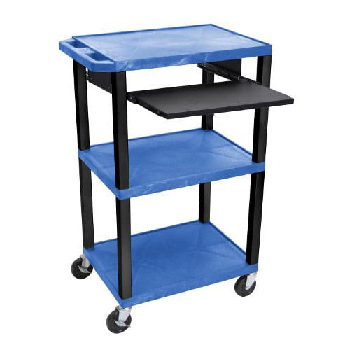 H. Wilson 42" High Tuffy Utility A/V Cart with Pullout Shelf (3-Shelf Black Legs)