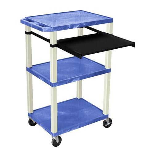 H. Wilson 42" High Blue Tuffy Utility A/V Cart with Pullout Shelf (3-Shelf Putty Legs)