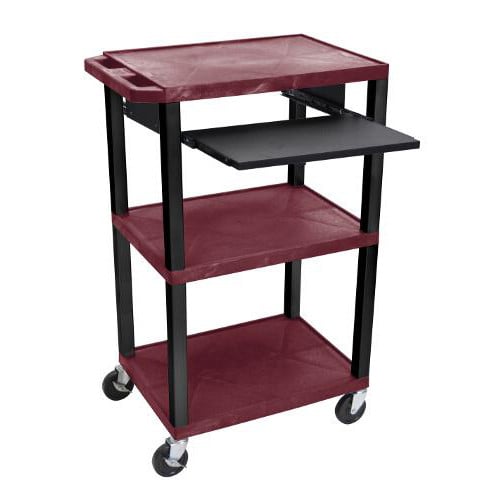 H. Wilson 42" High Tuffy Utility A/V Cart with Pullout Shelf (3-Shelf Black Legs)