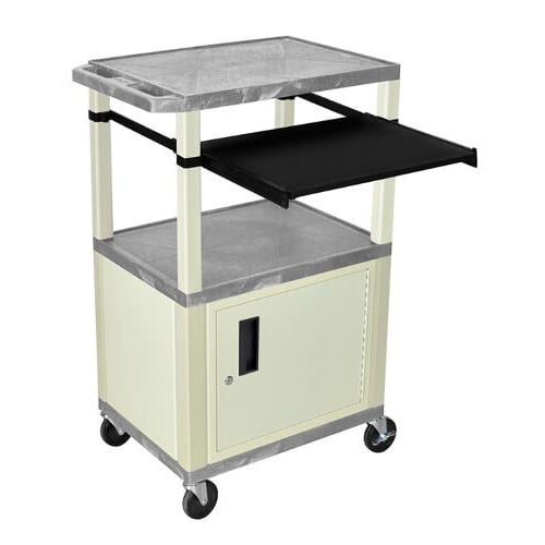 H. Wilson 42" High Gray Tuffy Utility A/V Cart with Cabinet and Pullout Shelf (3-Shelf Putty Legs)