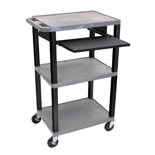 H. Wilson 42" High Gray Tuffy Utility A/V Cart with Pullout Shelf (3-Shelf Black Legs)