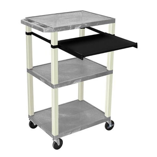 H. Wilson 42" High Gray Tuffy Utility A/V Cart with Pullout Shelf (3-Shelf Putty Legs)