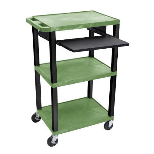 H. Wilson 42" High Tuffy Utility A/V Cart with Pullout Shelf (3-Shelf Black Legs)