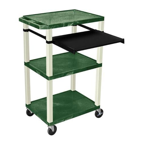 H. Wilson 42" High Hunter Green Tuffy Utility A/V Cart with Pullout Shelf (3-Shelf Putty Legs)