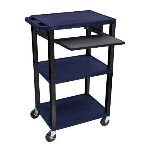 H. Wilson 42" High Tuffy Utility A/V Cart with Pullout Shelf (3-Shelf Black Legs)