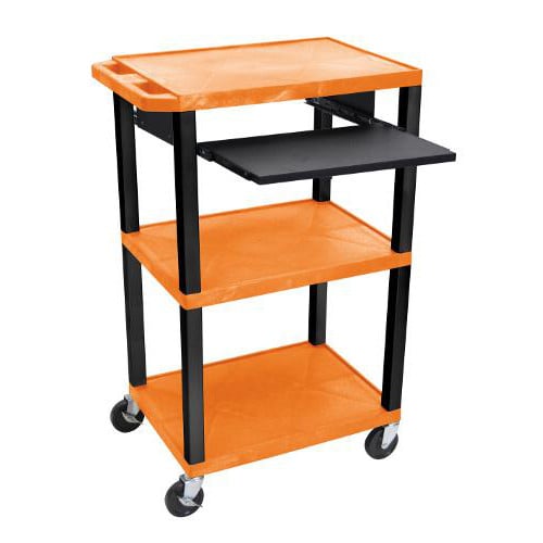H. Wilson 42" High Tuffy Utility A/V Cart with Pullout Shelf (3-Shelf Black Legs)