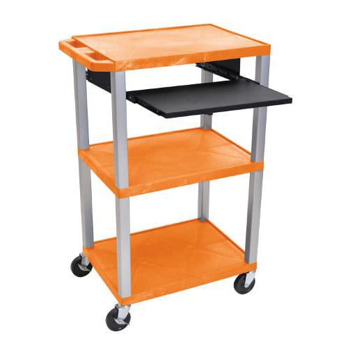 H. Wilson 42" High Orange Tuffy Utility A/V Cart with Pullout Shelf (3-Shelf Nickel Legs)