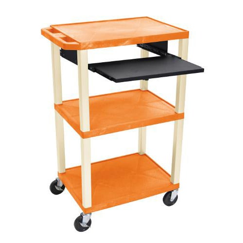 H. Wilson 42" High Orange Tuffy Utility A/V Cart with Pullout Shelf (3-Shelf Putty Legs)