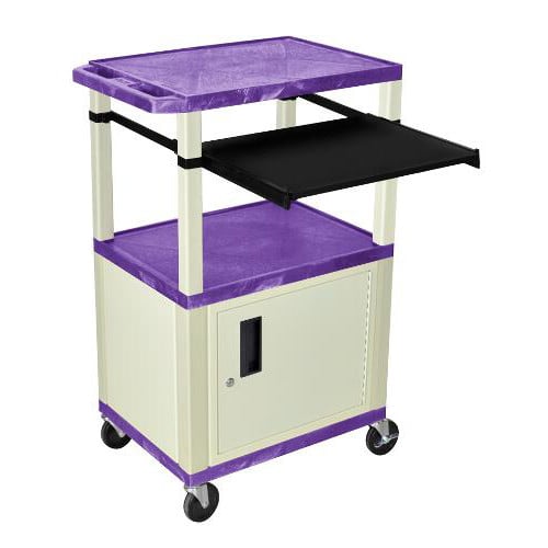H. Wilson 42" High Purple Tuffy Utility A/V Cart with Cabinet and Pullout Shelf (3-Shelf Putty Legs)