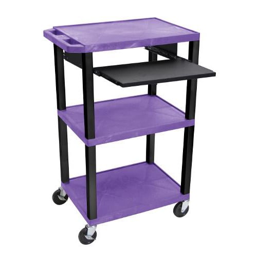 H. Wilson 42" High Purple Tuffy Utility A/V Cart with Pullout Shelf (3-Shelf Black Legs)