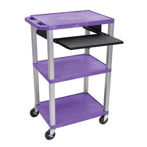 H. Wilson 42" High Tuffy Utility A/V Cart with Pullout Shelf (3-Shelf Nickel Legs)