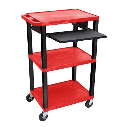 H. Wilson 42" High Tuffy Utility A/V Cart with Pullout Shelf (3-Shelf Black Legs)