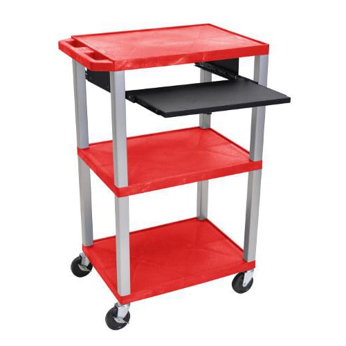 H. Wilson 42" High Tuffy Utility A/V Cart with Pullout Shelf (3-Shelf Nickel Legs)