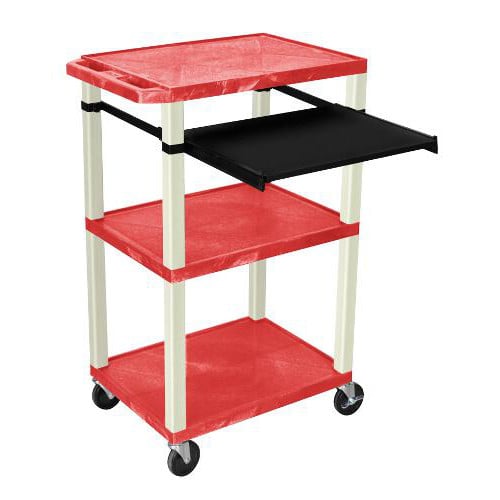 H. Wilson 42" High Red Tuffy Utility A/V Cart with Pullout Shelf (3-Shelf Putty Legs)