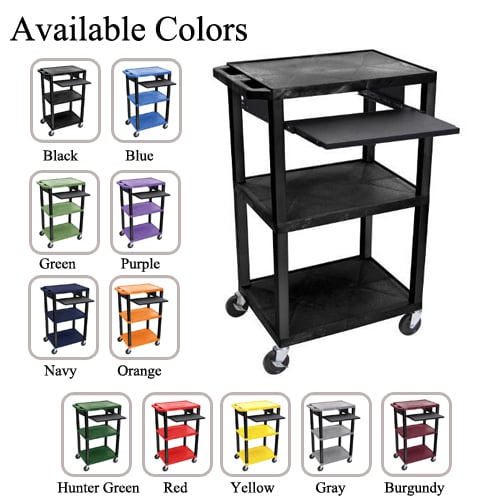 H. Wilson 42" High Tuffy Utility A/V Cart with Pullout Shelf (3-Shelf Black Legs)
