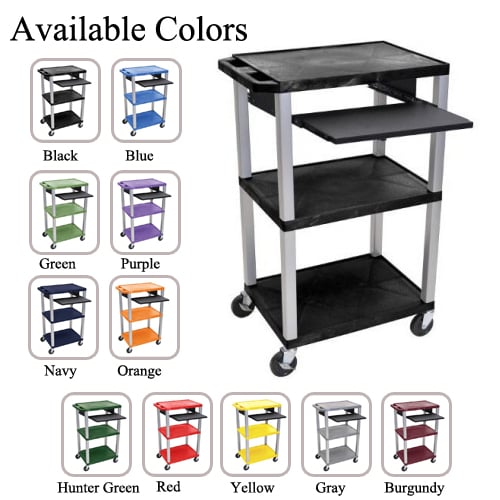 H. Wilson 42" High Tuffy Utility A/V Cart with Pullout Shelf (3-Shelf Nickel Legs)