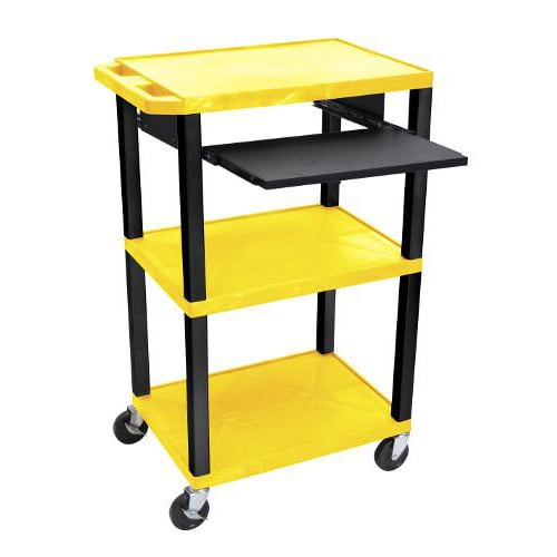 H. Wilson 42" High Tuffy Utility A/V Cart with Pullout Shelf (3-Shelf Black Legs)