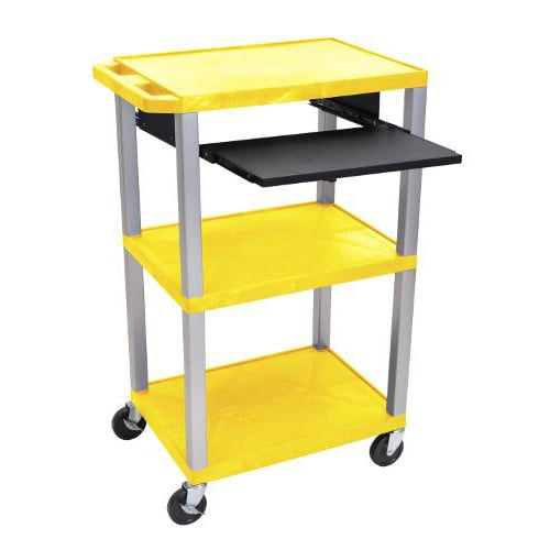 H. Wilson 42" High Yellow Tuffy Utility A/V Cart with Pullout Shelf (3-Shelf Nickel Legs)
