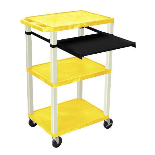H. Wilson 42" High Yellow Tuffy Utility A/V Cart with Pullout Shelf (3-Shelf Putty Legs)