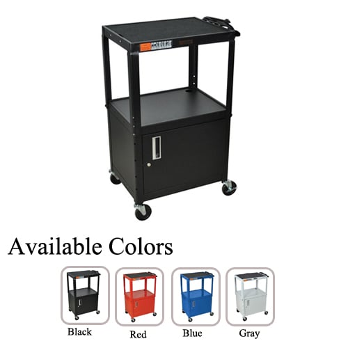 H. Wilson Adjustable Height 3-Shelf Steel A/V Cart with Cabinet