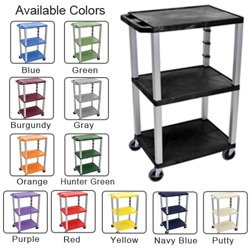 H. Wilson Tuffy 42" Utility and Audio / Visual Cart (3-Shelf Nickel Legs)