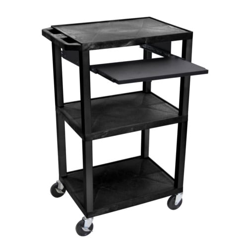 H. Wilson Tuffy Black 42" High 3-Shelf A/V Utility Cart w/ Pullout Shelf (No Outlet / Black Legs)