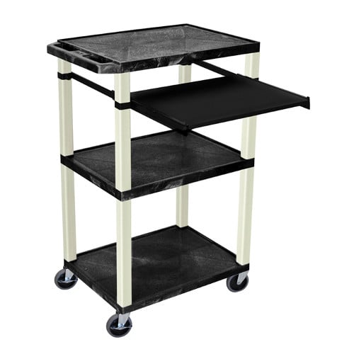 H. Wilson Tuffy Black 42" High 3-Shelf A/V Utility Cart w/ Pullout Shelf (No Outlet / Putty Legs)