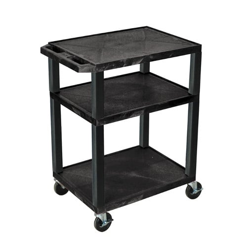 H. Wilson Tuffy WT34 Black 34" High 3-Shelf A/V Utility Cart (No Outlet / Black Legs)