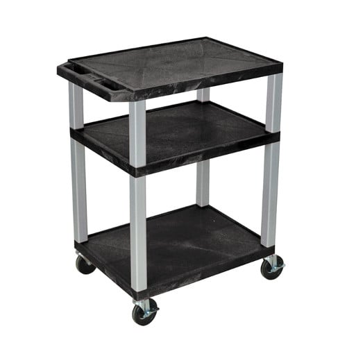 H. Wilson Tuffy WT34-N Black 34" High 3-Shelf A/V Utility Cart (No Outlet / Nickel Legs)