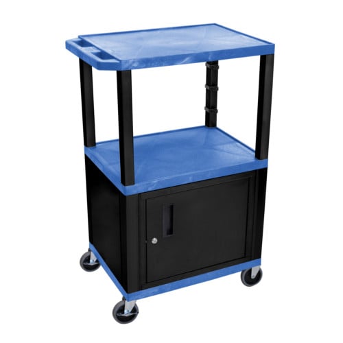 H. Wilson Tuffy WT42BUC2E-B Blue 42" High Tuffy Utility A/V Cart with Cabinet (3-Shelf Black Legs)