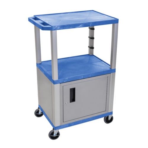 H. Wilson Tuffy WT42BUC4E-N Blue 42" High Tuffy Utility A/V Cart with Cabinet (3-Shelf Nickel Legs)