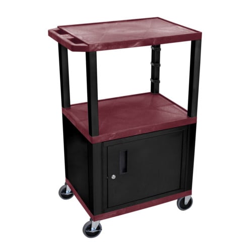 H. Wilson Tuffy WT42BYC2E-B Burgundy 42" High Tuffy Utility A/V Cart with Cabinet (3-Shelf Black Legs)