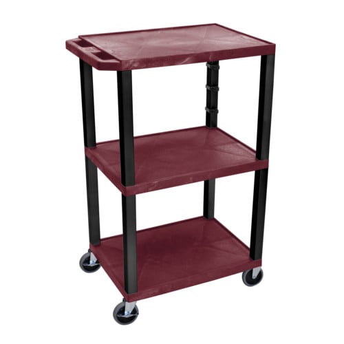 H. Wilson Tuffy WT42BYE-B Burgundy 42" High Tuffy Utility A/V Cart (3-Shelf Black Legs)