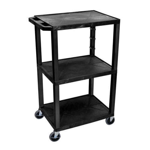 H. Wilson Tuffy WT42E-B Black 42" High Tuffy Utility A/V Cart (3-Shelf Black Legs)