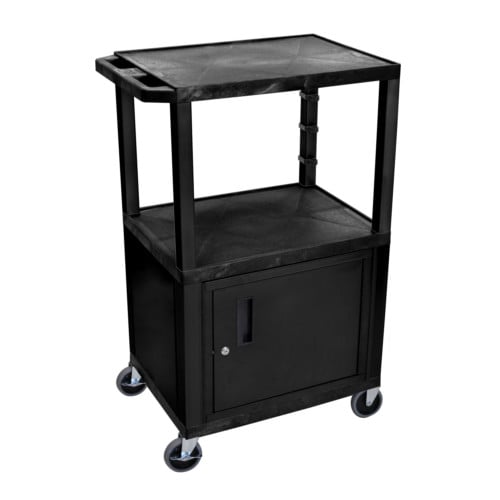 H. Wilson Tuffy WT42C2E Black 42" High Tuffy Utility A/V Cart with Cabinet (3-Shelf Black Legs)