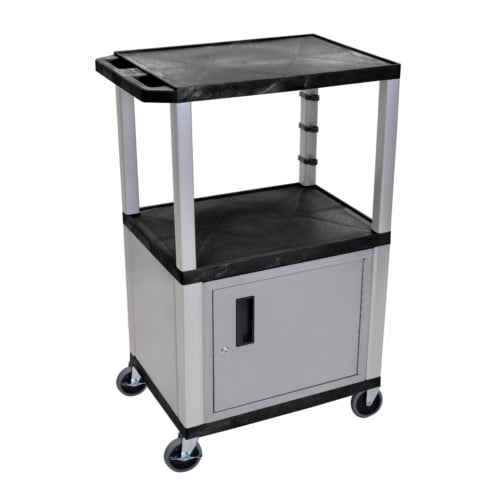 H. Wilson Tuffy WT42C4E-N Black 42" High Tuffy Utility A/V Cart with Cabinet (3-Shelf Nickel Legs)