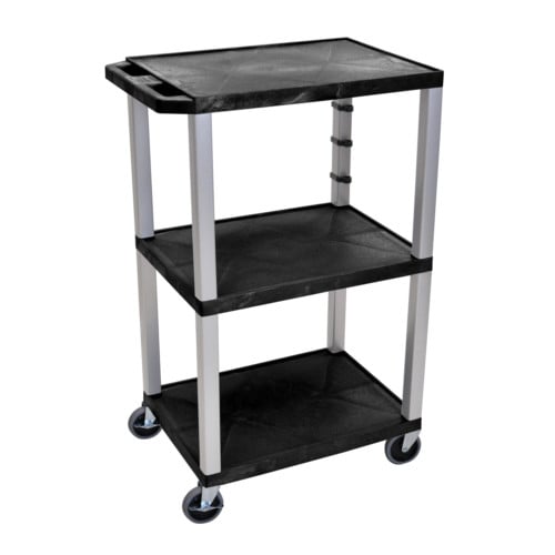 H. Wilson Tuffy 42" Utility and Audio / Visual Cart (3-Shelf Nickel Legs)