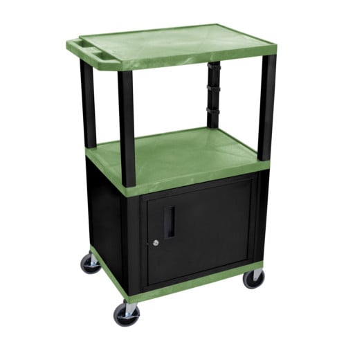 H. Wilson Tuffy WT42GC2E-B Green 42" High Tuffy Utility A/V Cart with Cabinet (3-Shelf Black Legs)