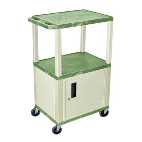 H. Wilson Tuffy WT42GC3E Green 42" High Tuffy Utility A/V Cart with Cabinet (3-Shelf Putty Legs)
