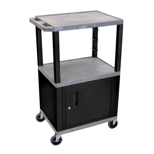 H. Wilson Tuffy WT42GYC2E-B Gray 42" High Tuffy Utility A/V Cart with Cabinet (3-Shelf Black Legs)