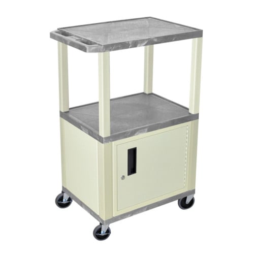 H. Wilson Tuffy WT42GYC3E Gray 42" High Tuffy Utility A/V Cart with Cabinet (3-Shelf Putty Legs)