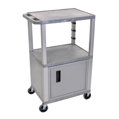 H. Wilson Tuffy WT42GYC4E-N Gray 42" High Tuffy Utility A/V Cart with Cabinet (3-Shelf Nickel Legs)